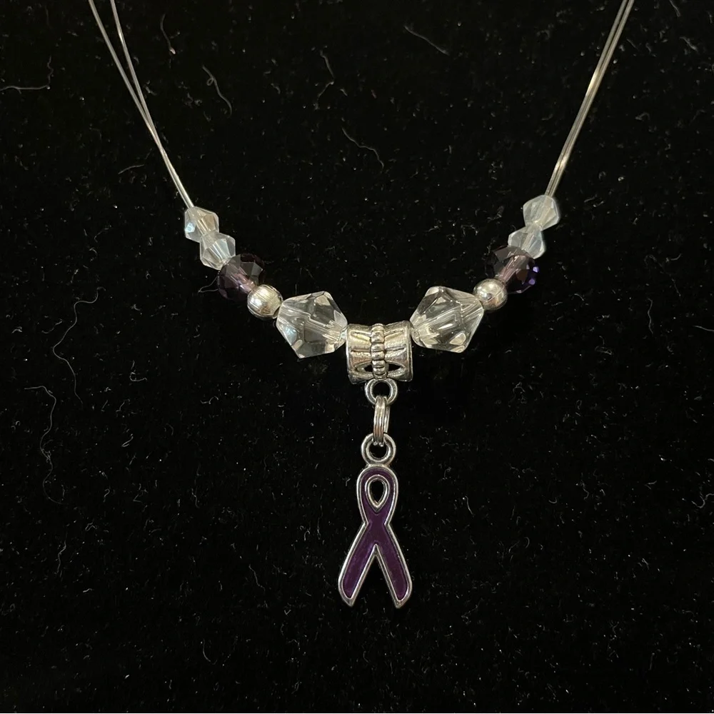 Cancer awareness necklace with purple ribbon
